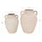 Cream Ceramic Textured Vase Set with Handles & Terra Cotta Accents